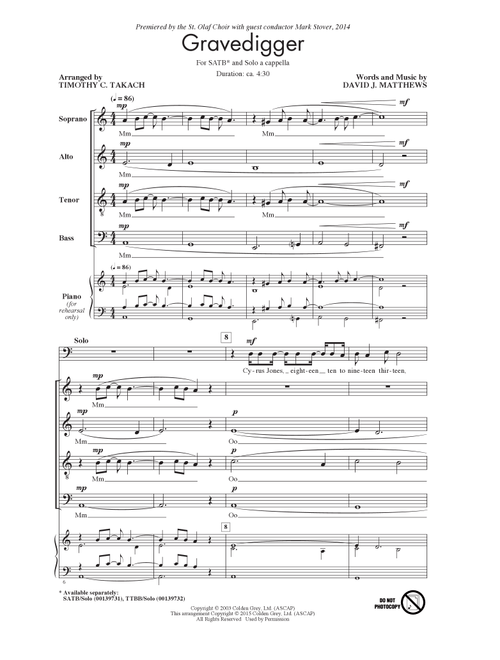 Gravedigger (Arr. Timothy C. Takach) - Dave Matthews, David J Matthews, Jerry Rubino (Choral)
