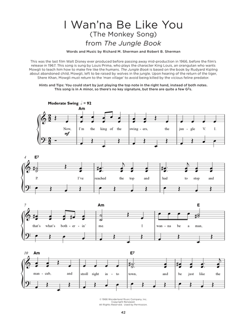 I Wan'na Be Like You (The Monkey Song) (from The Jungle Book) - Robert B Sherman, Richard M Sherman (Really Easy Piano)