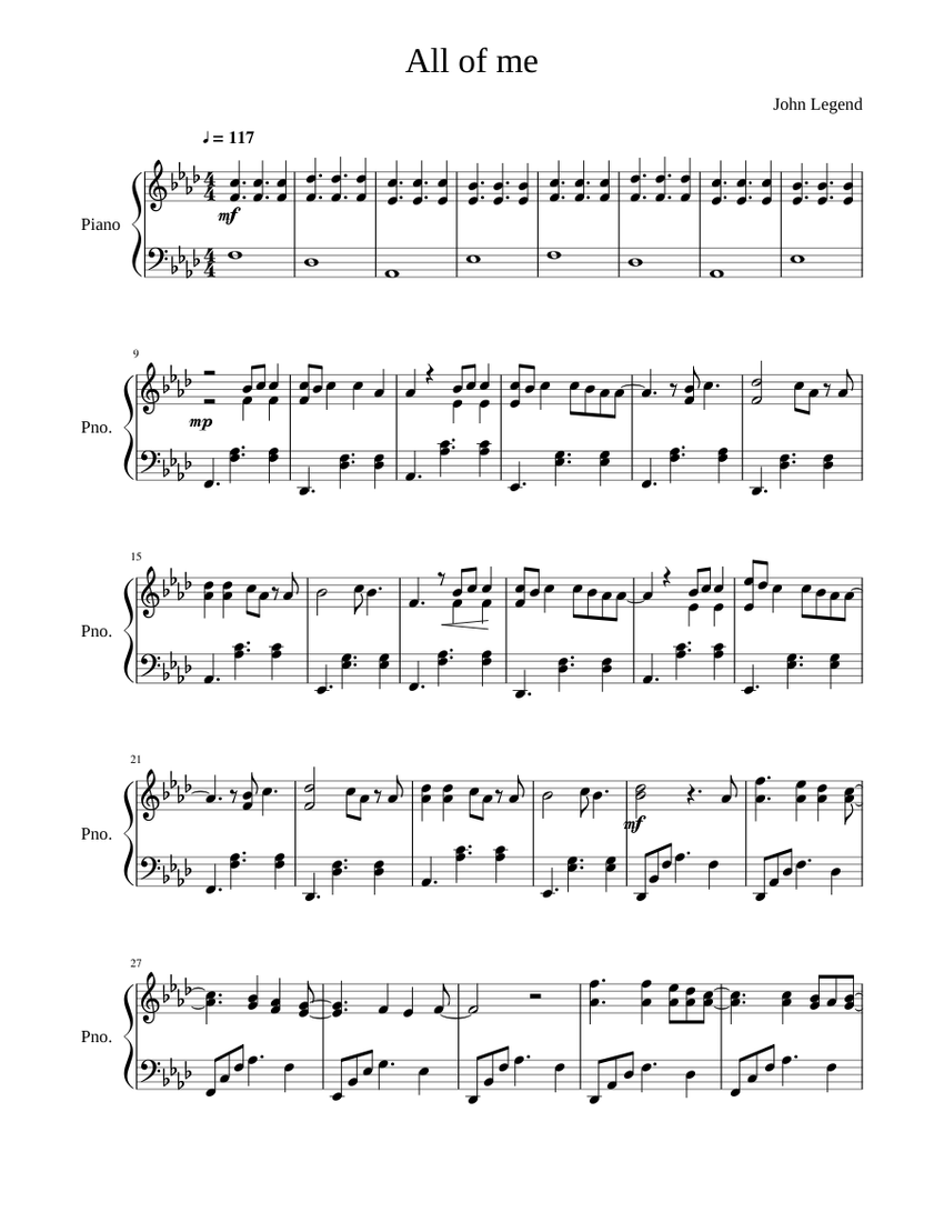 All of me John Legend Sheet music for Piano Solo Musescore
