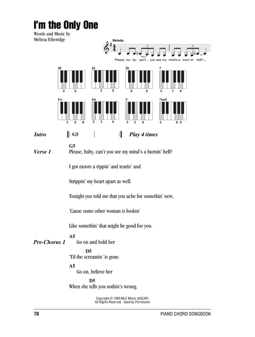 I'm The Only One - Melissa Etheridge (Piano Chords-Lyrics)