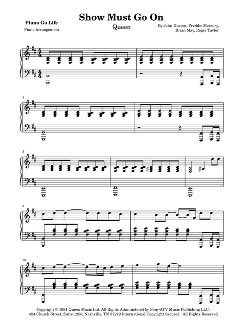 The Show Must Go On (Arr. Piano Go Life) - Queen (Piano Solo)