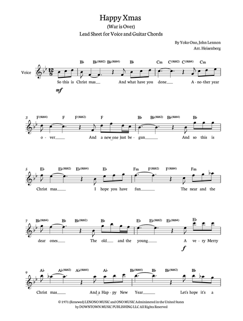 Happy Xmas (war Is Over) (Arr. Heisenberg) - Sarah McLachlan (Guitar Chords-Lyrics)