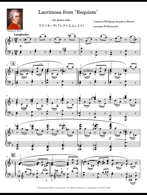 Wolfgang Amadeus Mozart(モーツァルト) sheet music by K Kobayashi