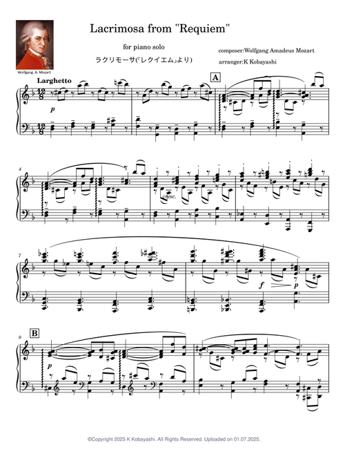 Wolfgang Amadeus Mozart(モーツァルト) sheet music by K Kobayashi