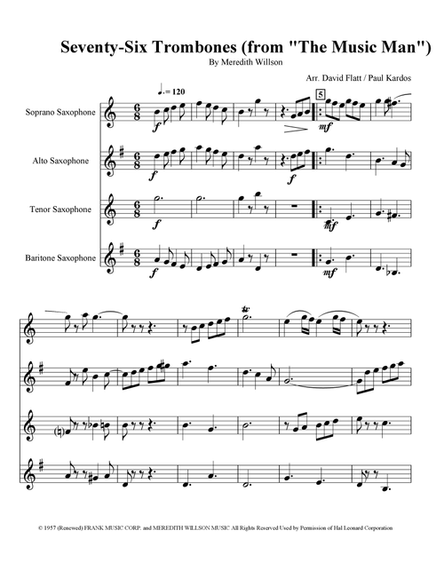 Seventy Six Trombones (Arr. David Flatt, Paul Kardos) - Meredith Willson (Woodwind Ensemble)