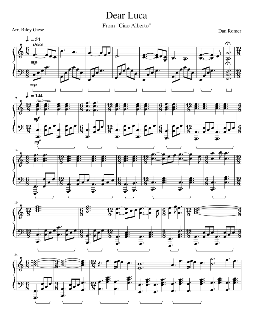 Dear Luca – Piano Cover(Ciao Alberto) Sheet Music for Piano