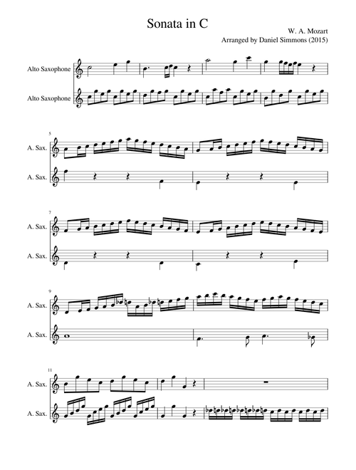 Sonata in C - Mozart -  Duet for 2 Saxophones