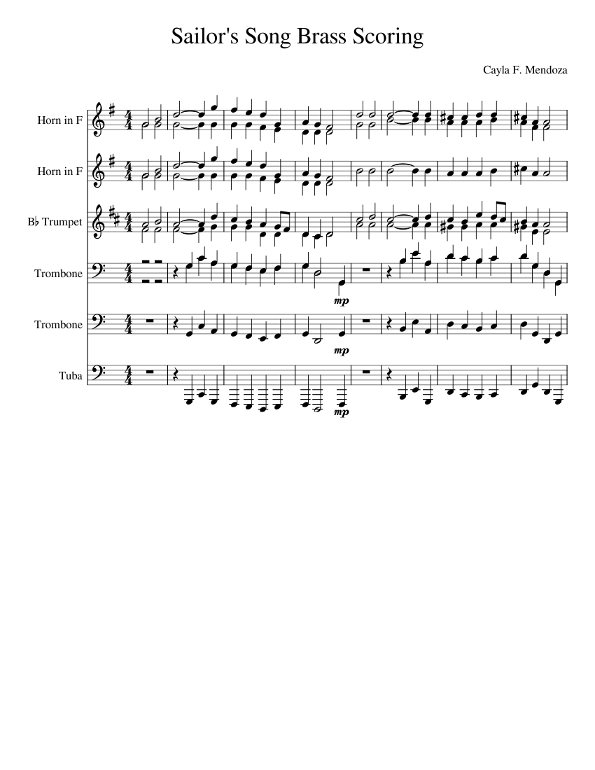 Sailor's_Song_Brass_Scoring Sheet music for Trombone, Tuba, Trumpet in b-flat, French horn ...