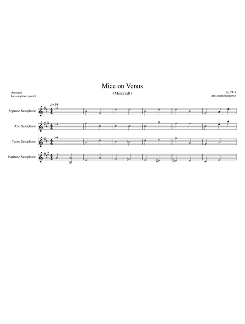 Mice on Venus  for saxophone quartet