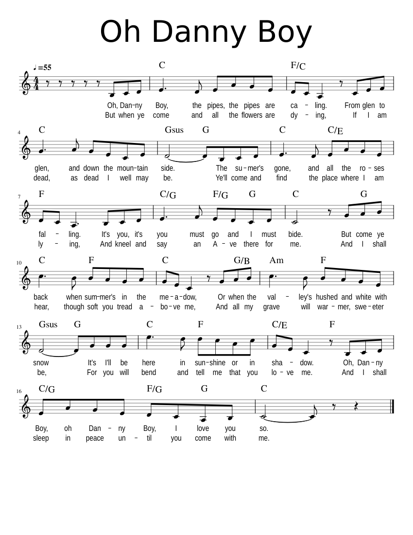 Oh danny boy con letra Sheet music for Piano (Solo)