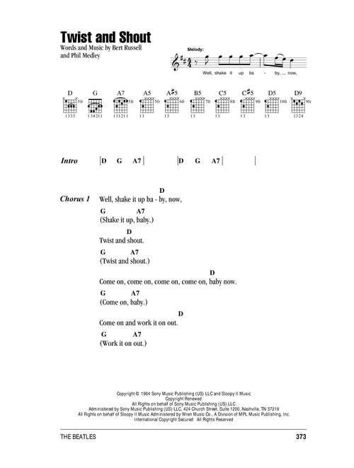 Twist And Shout - The Isley Brothers, The Beatles (Guitar Chords-Lyrics)