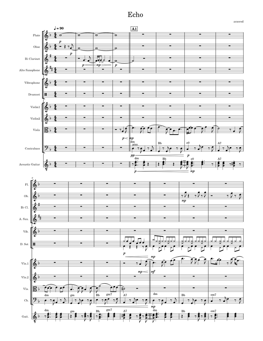 Echo Sheet music for Flute, Oboe, in bflat, Saxophone alto