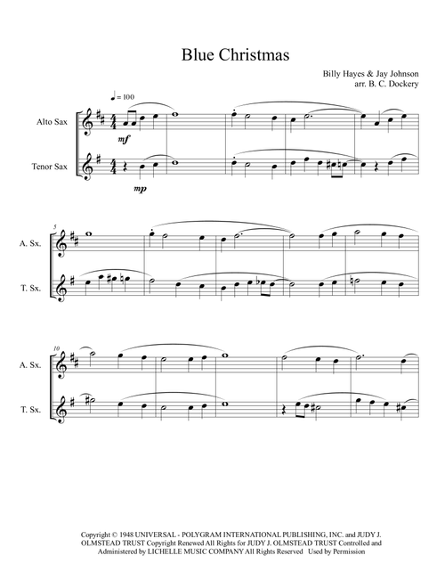 Blue Christmas (Arr. B. C. Dockery) - Elvis Presley (Instrumental Duet)