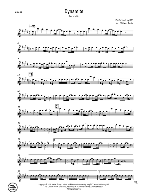 Dynamite (Arr. Willem Aarts) - BTS (Violin Solo)