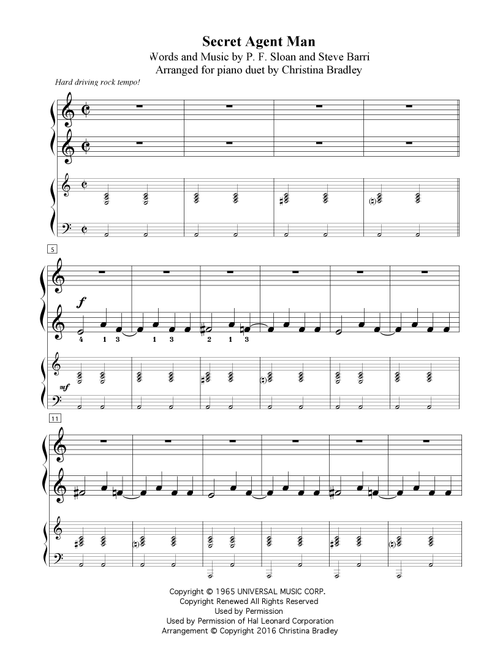 Secret Agent Man (Arr. Christina Bradley) - Johnny Rivers (Instrumental Duet)