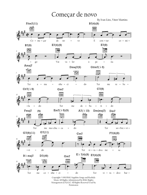 Comecar De Novo (Arr. Marcelo Borba) - Pat Martino (Lead Sheet - Fake Book)