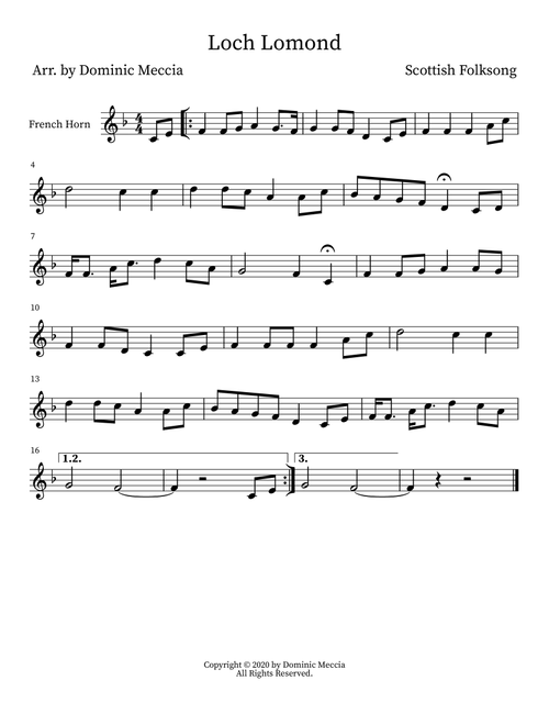 Loch Lomond (Arr. Dominic Meccia) - Scottish Folk Song (French Horn Solo)