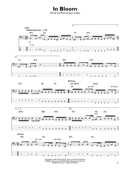 In Bloom - Nirvana (Easy Bass Tab)