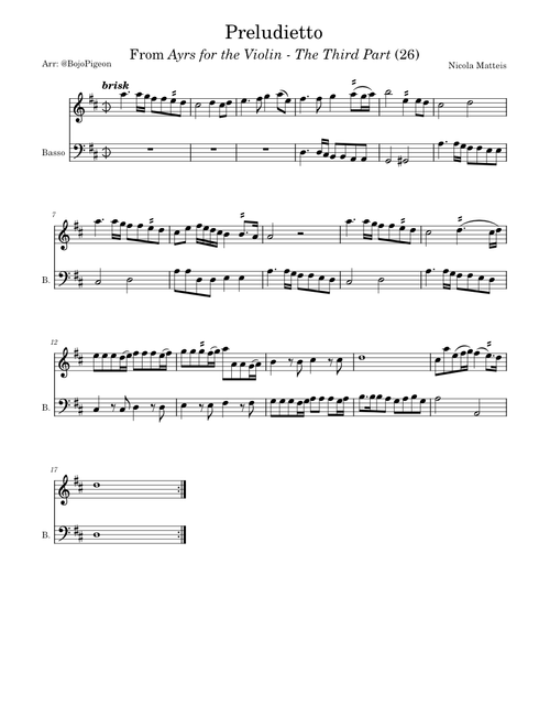 Ayrs for the Violin: The Third Part: Preludietto – Nicola Matteis
