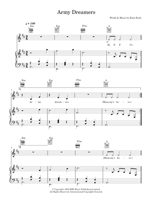 Army Dreamers - Kate Bush (Piano-Vocal-Guitar (Piano Accompaniment))