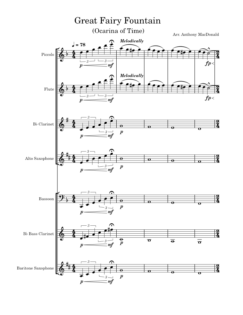 Great Fairy Fountain Sheet music for Flute piccolo, Flute, in bflat, bass