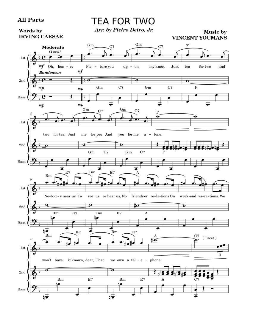 Tea For Two – Vincent Youmans and irving Caesar Sheet Music