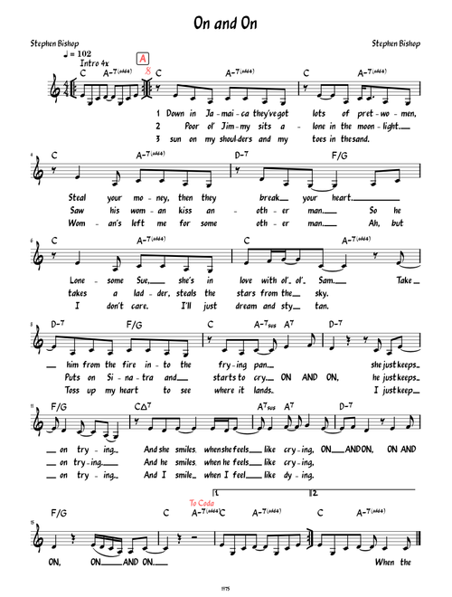 On and On (Lead sheet with lyrics )