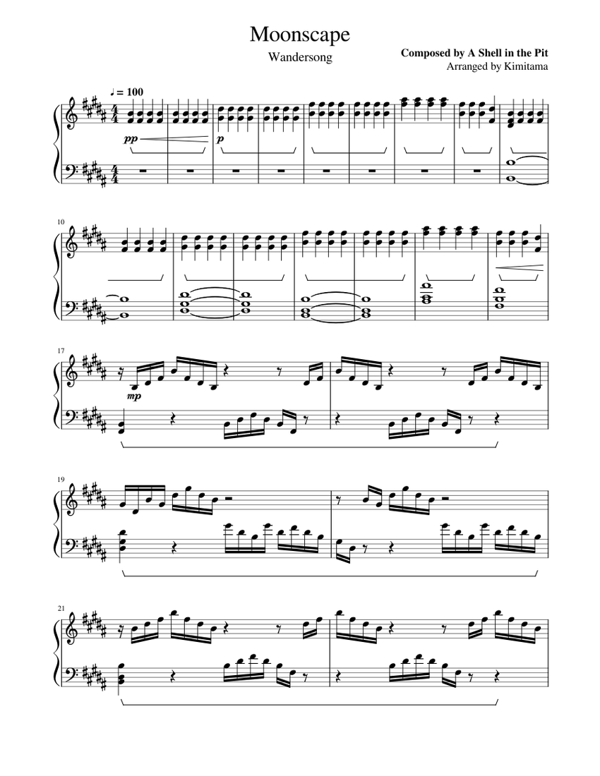 Wandersong - Moonscape Sheet Music for Piano (Solo