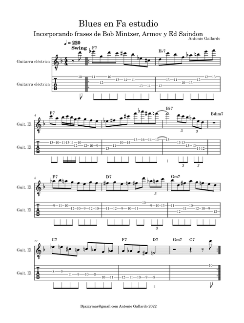 Bebop blues major – Jazz Standard Blues F etude