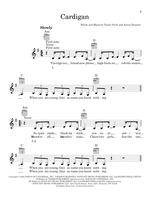 cardigan - Taylor Swift (Ukulele)
