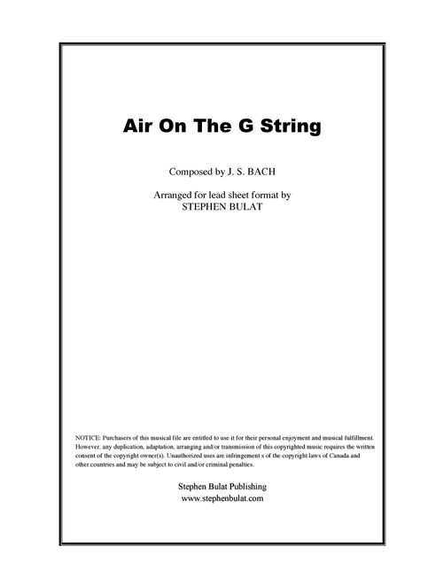 Air On The G String (Bach) - Lead sheet in original key of D (Arr. Stephen Bulat) - J. S. Bach (Large Ensemble)