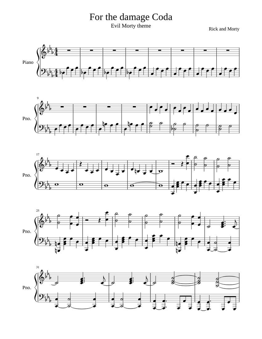Rick and Morty - Evil Morty theme (intermediate version) Sheet Music ...