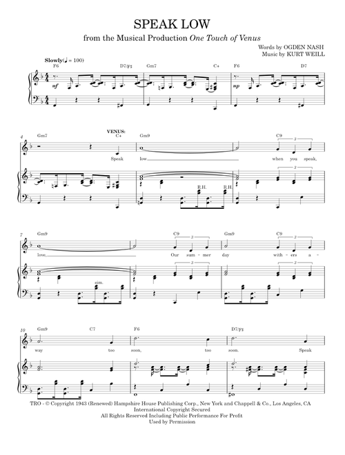 Speak low - Kurt Weill (Piano Vocal)