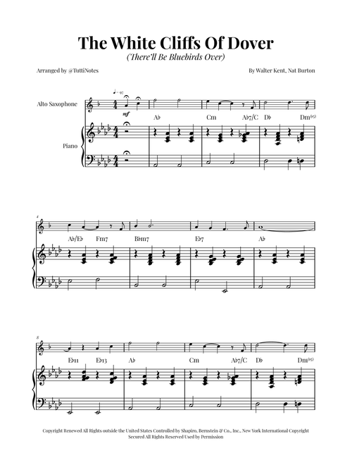 (There'll Be Bluebirds Over) The White Cliffs Of Dover (Arr. Glauco Fernandes) - Various (Alto Sax and Piano)