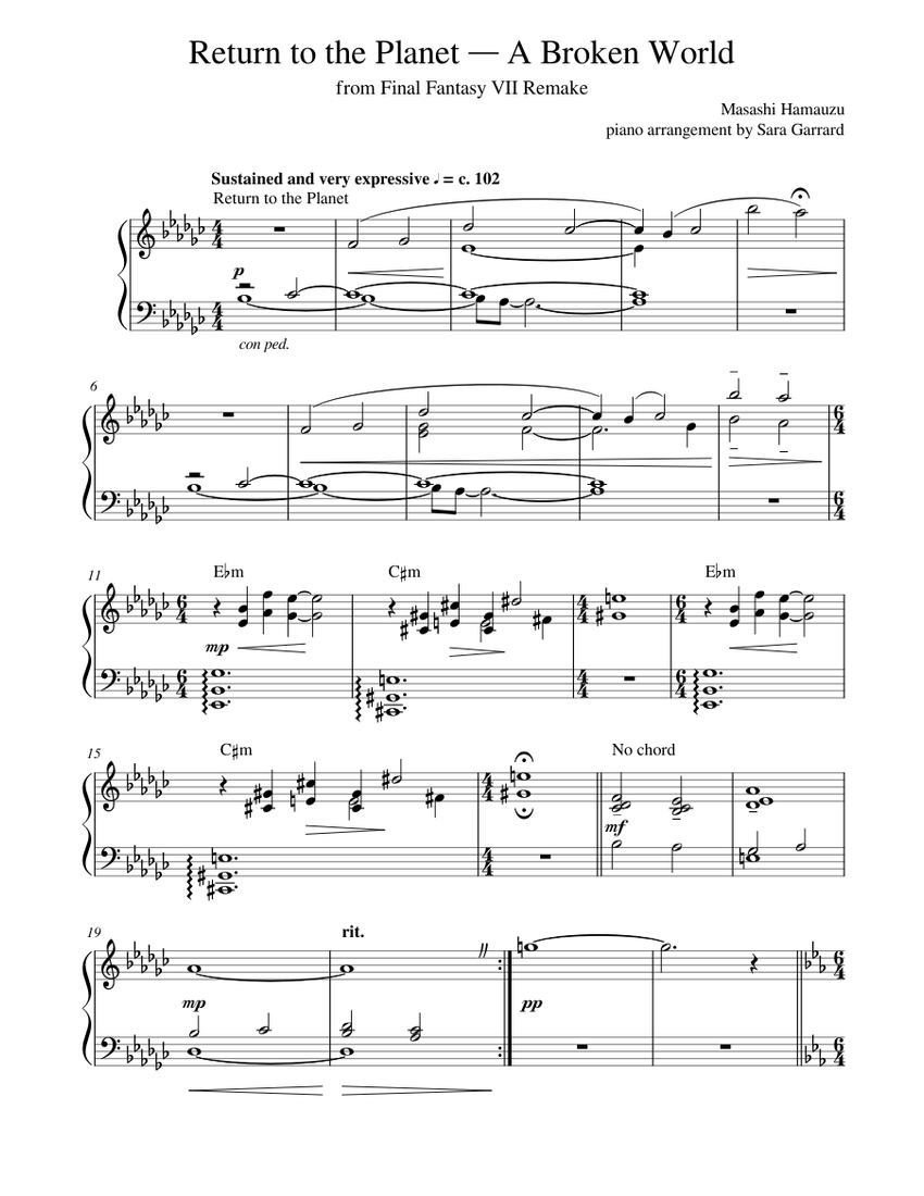 FFVII Remake: Return to the Planet - A Broken World Sheet Music