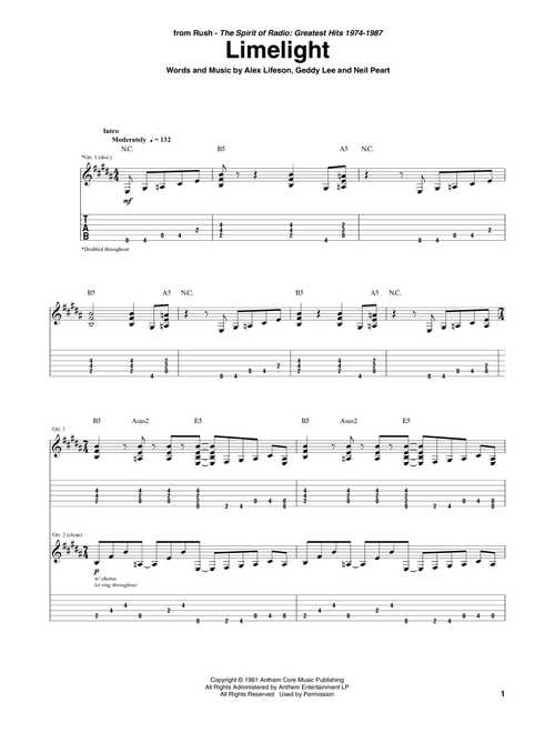 Limelight - Rush (Guitar Tab)