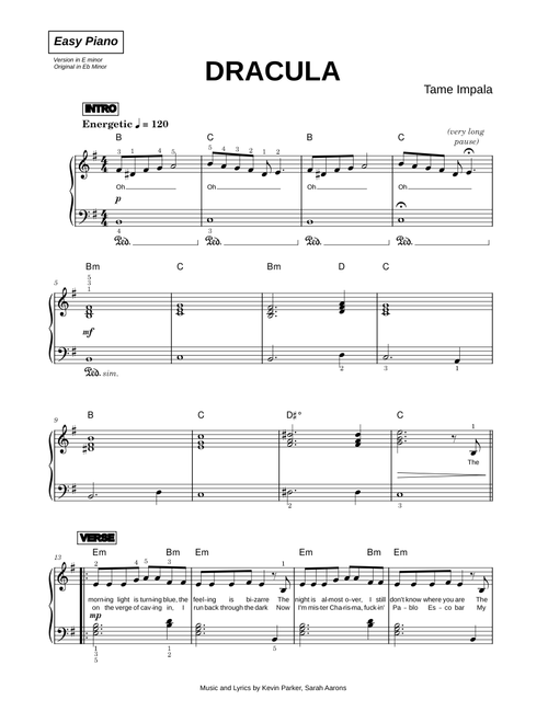 Dracula - Tame Impala, JENNIE (Easy Piano)