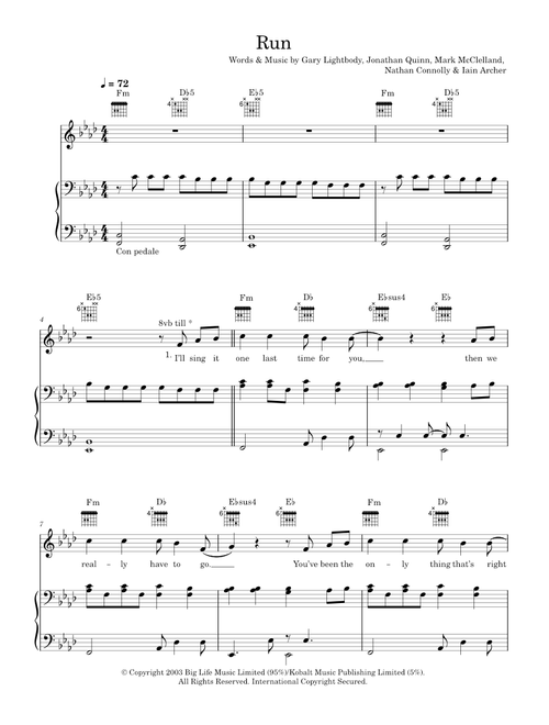 Run - Leona Lewis, Snow Patrol (Piano-Vocal-Guitar (Piano Accompaniment))