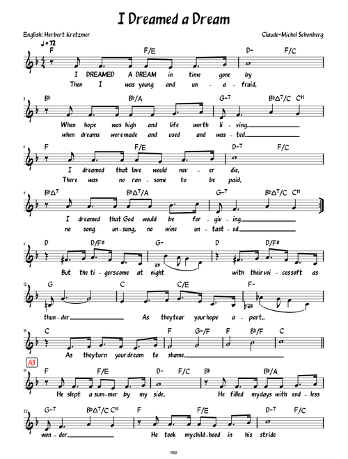 I Dreamed A Dream (Lead sheet with lyrics )