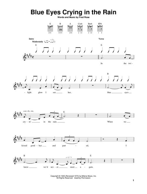 Blue Eyes Crying In The Rain - Willie Nelson, Elvis Presley (Easy Guitar)