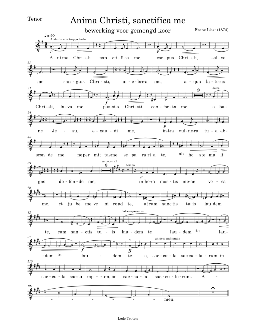 Anima Christi, sanctifica me gemengd koorTenor Sheet music for Tenor