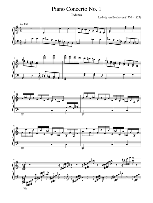 Ludwig van Beethoven, Piano Concerto No. 1 in C Major, Opus 15, First Movement Cadenza