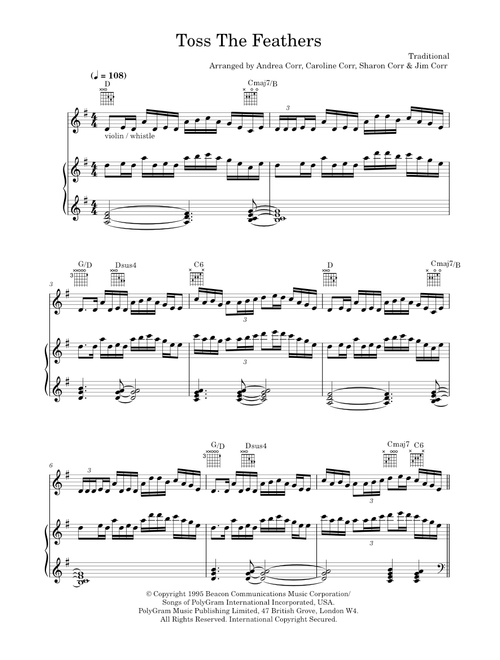 Toss the feathers - The Corrs (Piano-Vocal-Guitar (Piano Accompaniment))