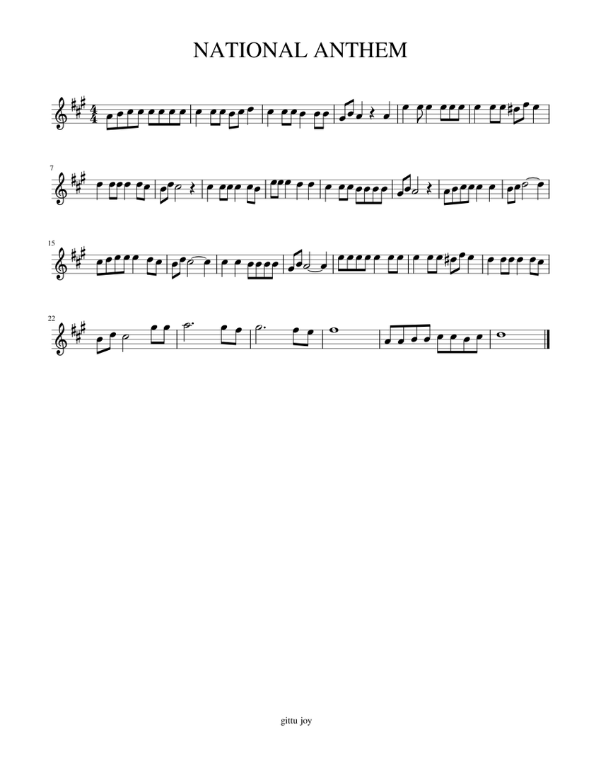 The Indian National Anthem Rabindranath Tagore NATIONAL ANTHEM Sheet