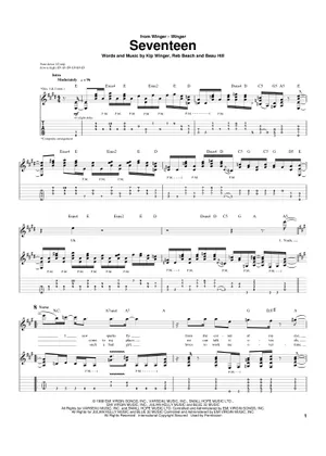 Play Official version of Seventeen Sheet Music by Winger for Play Official version of Seventeen Sheet Music by Winger for