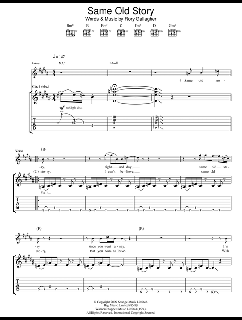 Same Old Story - Taste, Rory Gallagher (Guitar Tab)