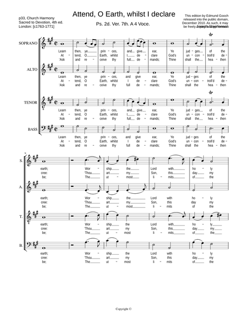 Attend, O Earth, whilst I declare - Joseph Stephenson