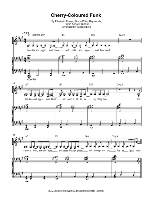 Cherry-Coloured Funk (Arr. Tunescribers) - Elizabeth Fraser, Simon Philip Raymonde, Robin Andrew Guthrie (Piano Vocal)