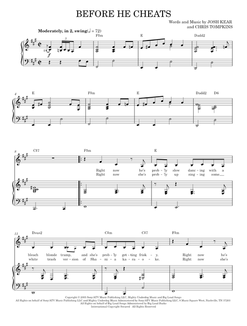 Before he cheats - Carrie Underwood (Piano Vocal)