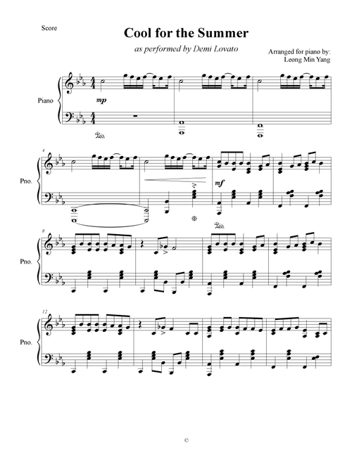 Cool For The Summer (Arr. Leong Min Yang) - Demi Lovato (Piano Solo)